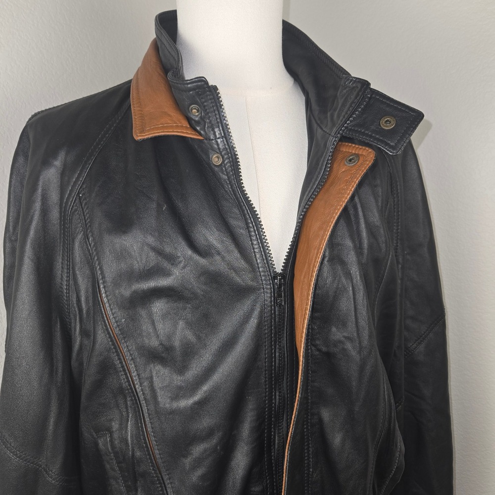 Bally Leather Jacket Men 40 Made Italy Black Tan Trim Moto Bomber Luxury Rare‎ - Picture 8 of 16
